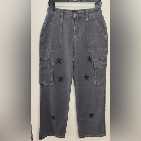 Hottopic Social Collision Grey Star Cargo Utility Pants Size 7 - Picture 5 of 16